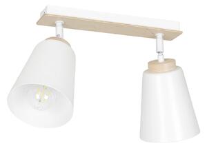 Plafoniera Spot Faretti Orientabili 2 Luci Magne Acciaio Bianco E Legno Naturale