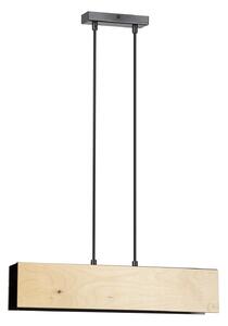 Lampadario 2 Luci Lupos In Acciaio Nero Corpo Rettangolare E Legno Naturale