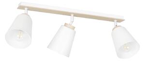 Plafoniera Spot Faretti Orientabili 3 Luci Magne Acciaio Bianco E Legno Naturale