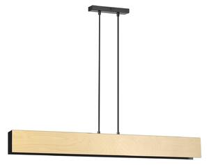 Lampadario 4 Luci Lupos In Acciaio Nero Corpo Rettangolare E Legno Naturale