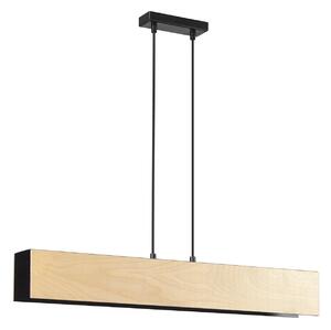 Lampadario 3 Luci Lupos In Acciaio Nero Corpo Rettangolare E Legno Naturale