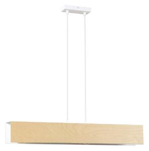 Lampadario 3 Luci Lupos In Acciaio Bianco Corpo Rettangolare E Legno Naturale