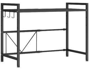 HOMCOM Porta Microonde Estensibile a 2 Livelli con 3 Ganci, in Metallo, 39.5-64x32x47.5 cm, Nero | Aosom Italy