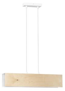 Lampadario 2 Luci Lupos In Acciaio Bianco Corpo Rettangolare E Legno Naturale