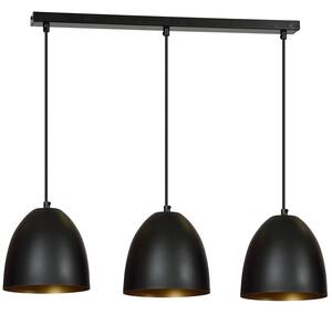 Lampadario 3 Luci Vigore In Acciaio Nero Con Cupole In Nero E Oro