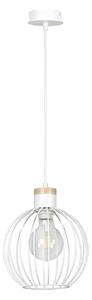 Sospensione 1 Luce Bueno Paralume A Gabbia In Acciaio Bianco E Legno Naturale