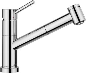 Rubinetto monocomando da cucina Blanco, rubinetto a bassa pressione con doccetta KANO-S-F, cromo lucido, montaggio su finestra, ribaltabile 527970