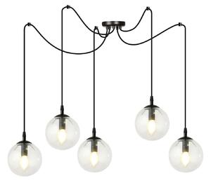 Lampadario 5 Luci Fata In Acciaio Nero Con Cavo Lungo E Vetri Trasparente