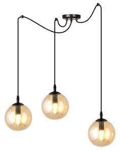 Lampadario 3 Luci Fata In Acciaio Nero Con Cavo Lungo E Vetri Ambra