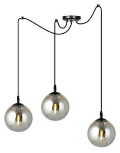 Lampadario 3 Luci Fata In Acciaio Nero Con Cavo Lungo E Vetri Fumè