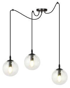 Lampadario 3 Luci Fata In Acciaio Nero Con Cavo Lungo E Vetri Trasparente