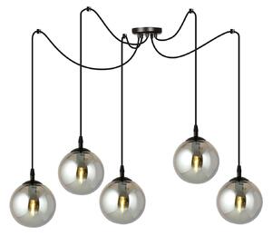 Lampadario 5 Luci Fata In Acciaio Nero Con Cavo Lungo E Vetri Fumè