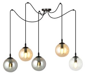 Lampadario 5 Luci Fata In Acciaio Nero Con Cavo Lungo E Vetri Multicolor