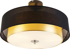 QAZQA - Lampada da soffitto moderna I Lampada da soffitto I Lampada I Lampada nera con oro I Ottone 50 cm 3 luci - Drum con paralume Duo I Soggiorno I Camera da letto - Cilindro in tessuto - Adatta a LED E27