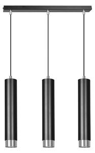 Lampadario 3 Luci Wagner In Acciaio Nero E Tubolari In Nero E Cromo
