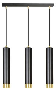 Lampadario 3 Luci Wagner In Acciaio Nero E Tubolari In Nero E Oro