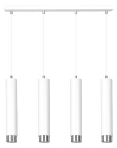 Lampadario 4 Luci Wagner In Acciaio Bianco E Tubolari In Bianco E Cromo