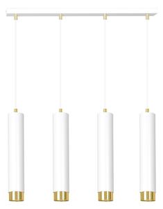 Lampadario 4 Luci Wagner In Acciaio Bianco E Tubolari In Bianco E Oro