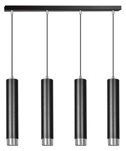 Lampadario 4 Luci Wagner In Acciaio Nero E Tubolari In Nero E Cromo