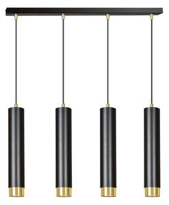 Lampadario 4 Luci Wagner In Acciaio Nero E Tubolari In Nero E Oro