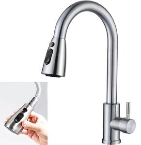 Miscelatore per cucina – Miscelatore per lavello con doccetta estraibile – Bocchetta alta – 3 tipi di getto – Miscelatore monocomando – Acciaio inossidabile – Argento