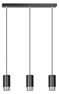 Lampadario 3 Luci Norreno Con Cilindri In Acciaio Nero E Cromo