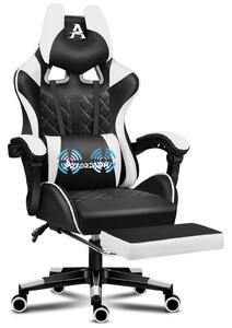 ALFORDSON sedia da gioco premium con poggiapiedi e supporto lombare, design ergonomico, inclinazione di 150°, sedia da scrivania in pelle per ufficio da gioco, 180 kg bianco