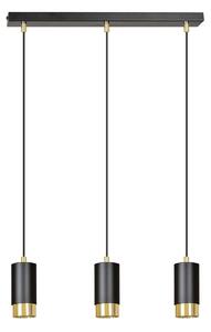 Lampadario 3 Luci Norreno Con Cilindri In Acciaio Nero E Oro