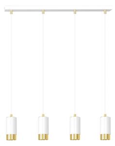 Lampadario 4 Luci Norreno Con Cilindri In Acciaio Bianco E Oro