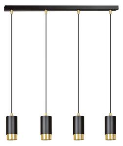 Lampadario 4 Luci Norreno Con Cilindri In Acciaio Nero E Oro