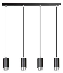 Lampadario 4 Luci Norreno Con Cilindri In Acciaio Nero E Cromo