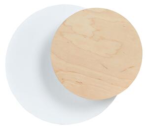 Applique 1 Luce A Disco Con Base In Acciaio Bianco E Legno Naturale