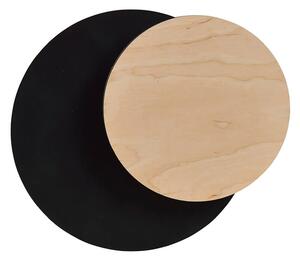 Applique 1 Luce A Disco Con Base In Acciaio Nero E Legno Naturale