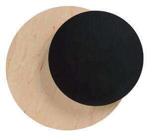 Applique 1 Luce A Disco Con Base In Legno Naturale E Acciaio Nero
