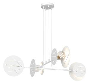 Lampadario 4 Luci Amon-Ra Acciaio Bianco Bracci Diffusori A Cerchio