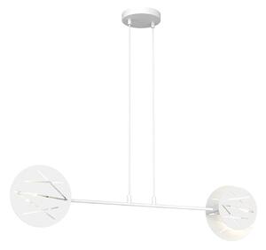 Lampadario 2 Luci Amon-Ra Acciaio Bianco Bracci Diffusori A Cerchio