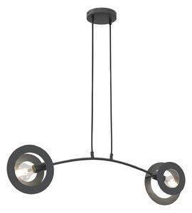 Lampadario 2 Luci Usir Acciaio Nero Bracci Diffusori A Doppio Cerchio