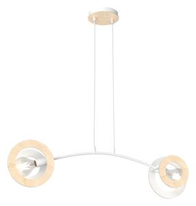 Lampadario 2 Luci Djehuty Acciaio Bianco Legno Naturale