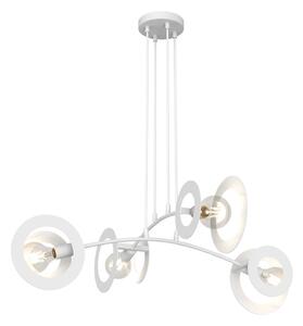 Lampadario 4 Luci Djehuty Acciaio Bianco Bracci Diffusori Doppio Cerchio
