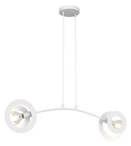 Lampadario 2 Luci Djehuty Acciaio Bianco Bracci Diffusori Doppio Cerchio