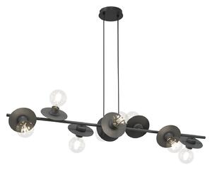 Lampadario 8 Luci Djehuty In Acciaio Nero Con Barra E Diffusori A Piatti