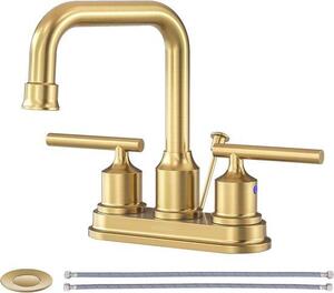 Crane da bagno in oro con doppie maniglie - Rubinetto per lavabo elegante 3 fori e scarico runable
