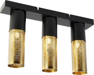 QAZQA - Industria I Vintage I Industria I Vintage I Lampada da soffitto nera con oro I Ottone allungato a 3 luci - Raspi I Soggiorno I Camera da letto - Acciaio allungato I Rotondo - LED adatto E27