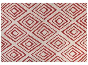 Tappeto in cotone bianco e rosso motivo a geometrico 160 x 230 cm camera da letto soggiorno ingresso Beliani