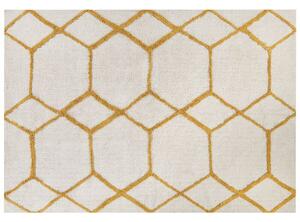Tappeto in cotone bianco e giallo motivo a geometrico 160 x 230 cm camera da letto soggiorno ingresso Beliani
