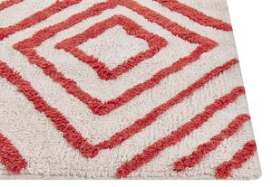 Tappeto in cotone bianco e rosso motivo a geometrico 160 x 230 cm camera da letto soggiorno ingresso Beliani