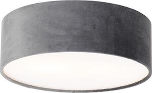 QAZQA - Plafoniera moderna I plafoniera I lampada I lampada grigia 30 cm con interno in oro I ottone - Tamburo con paralumeI 2 luci I soggiorno I camera da letto - cilindro tessile - LED adatto E27