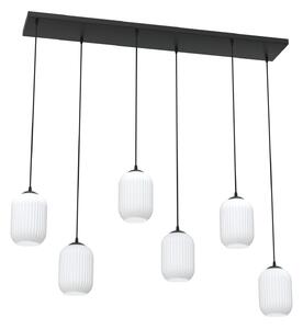 Lampadario 6 Luci Nuit In Acciaio Nero E Vetri Plissettati Bianchi