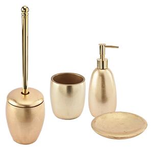 Set accessori bagno da appoggio 4 pezzi Dispenser Bicchiere Porta sapone e Scopino finitura foglia oro