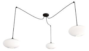 Lampadario 3 Luci Tefnet In Acciaio Nero Paralume Plissettato Bianco
